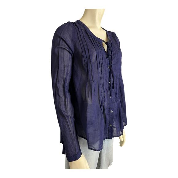 Free People Blue Hi-Lo high low Blouse Shirt sz Small - Picture 2 of 12